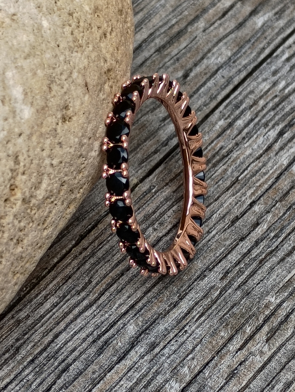 Bomb Party Black Cubic Zirconia Rose Gold Tone Eternity Ring Band Size 10
